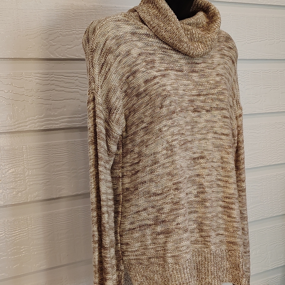 Cowl Neck Medium Drop Sleeve Oversized Beige Sweater Pink Rose - Picture 2 of 9